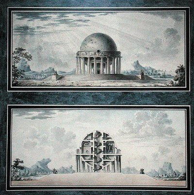 Design for a House for a Cosmopolite, 1783 (wc på papper) (detalj) (se även 195241-195242, 196725-196726) av Antoine Laurent Thomas Vaudoyer