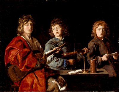 franska  Trois jeunes musiciens Tre unga musiker av Antoine Le Nain