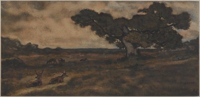 Bucks nära ett träd (wc på papper) av Antoine Louis Barye