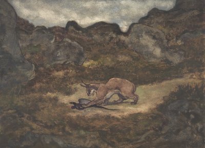 Karakal och fasan, 1810-75. av Antoine Louis Barye