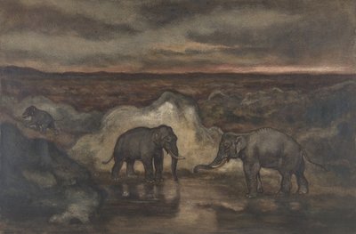 Elefanter vid en bassäng, 1810-75. av Antoine Louis Barye