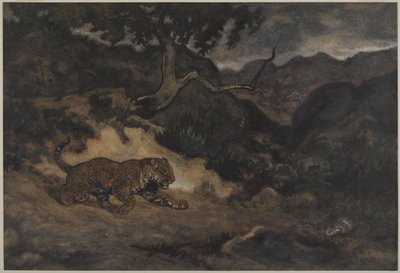 Jaguar Discovering a Snake, ca 1840 (wc på papper) av Antoine Louis Barye