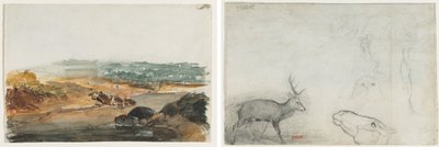 Landskap (rekto); Studier av djur (verso) av Antoine Louis Barye