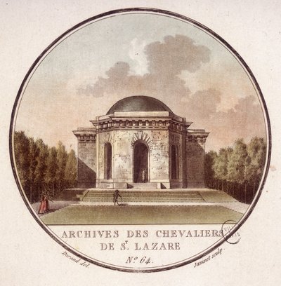 Arkiv över riddarna av Saint Lazarus i Paris. I prittoresque utsikt över huvudbyggnaderna i Paris av sergeant av Antoine Louis Francois Sergent Marceau