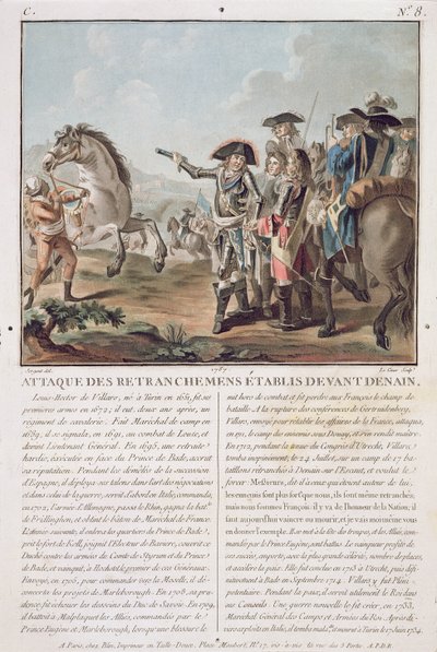 Attack mot skyttegravarna som upprättades framför Denain, 1712, graverade av Louis Le Coeur (fl.1780-1800), 1787 av Antoine Louis Francois Sergent Marceau