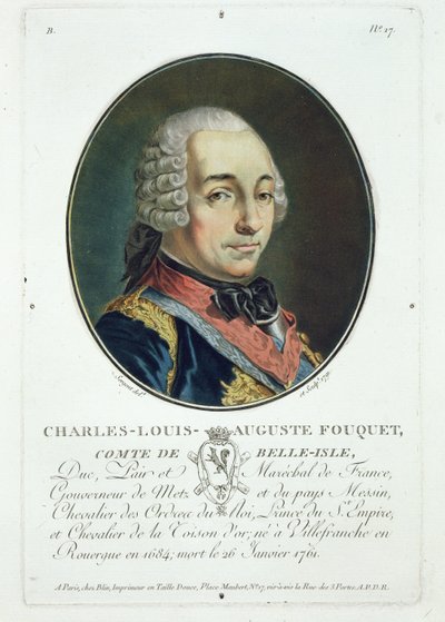 Charles-Louis-Auguste Fouquet (1684-1761) från "Porträtt av stora män, illustra kvinnor och minnesvärda ämnen i Frankrike", publicerad 1787-92 av Antoine Louis Francois Sergent Marceau