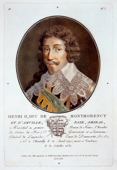 Henri II, Duc de Montmorency et dAmville, från Porträtt av stora män, berömda kvinnor och minnesvärda ämnen i Frankrike, graverade och tryckta i färger, utgiven av Pierre Blin, 1786-92, Paris (ca. av Antoine Louis Francois Sergent Marceau