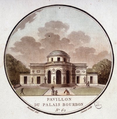Paviljong av Palais Bourbon, Paris. I prittoresque utsikt över huvudbyggnaderna i Paris av sergeant av Antoine Louis Francois Sergent Marceau