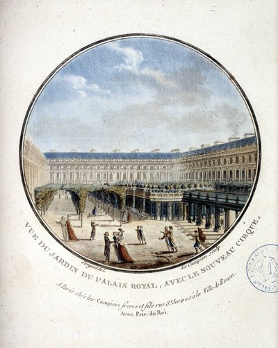 Utsikt över trädgården på Palais Royal - i "" Pittoreska vyer över huvudbyggnaderna i Paris"" av sergeant av Antoine Louis Francois Sergent Marceau