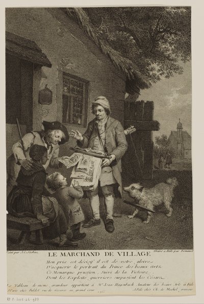Ambulerande trycksakssäljare i en by Le Marchand de Village (titel på objekt) av Antoine Louis Romanet