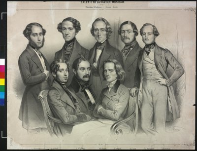 Grupp berömda pianister (litografi) av Antoine Maurin