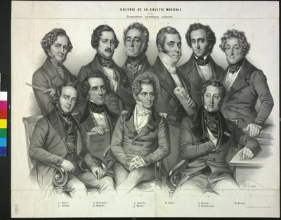 Grupp av kända kompositörer (litografi) av Antoine Maurin