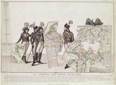De franske hæres triumf, Napoleon og hans generaler holder kort over deres sejre på tidspunktet for freden i Loeben, 18. april 1797, ca. 1797 sverige av Antoine Maxime Monsaldy