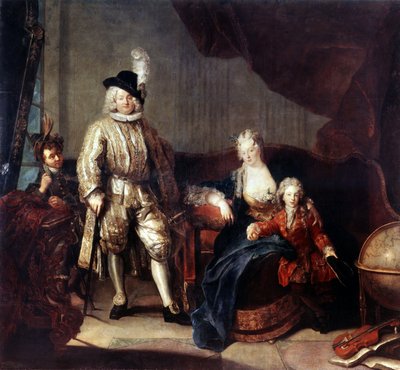 フォン・エルラッハ男爵とその家族の肖像。 Antoine Pesne (1683-1757) による絵画、1710 年頃。キャンバスに油彩。 ドイツのバロック様式の芸術。 エルミタージュ美術館、サンクトペテルブルクスウェーデン語 av Antoine Pesne