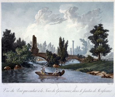Bro till Tour du Gouverneur i Parc Monceau, graverad av Chapuy (akvatint) av Antoine Pierre after Mongin