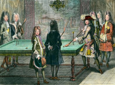Kungligt nöje i Versailles, kung Ludvig XIV (1638-1715) som spelar biljard med Philippe Duc d
