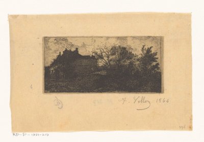 Landskap med hus bakom ett staket och träd i förgrunden av Antoine Vollon (signed by artist)