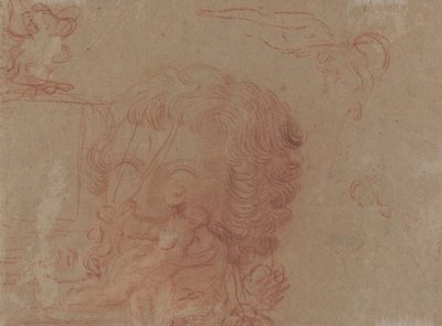 Figurskisser och en kopia efter ett skulpterat huvud [verso] av Antoine Watteau