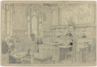 Studie av hela kompositionen för den (oavslutade) målningen av det holländska hovet i London, juni 1942 av Anton Abraham van Anrooy