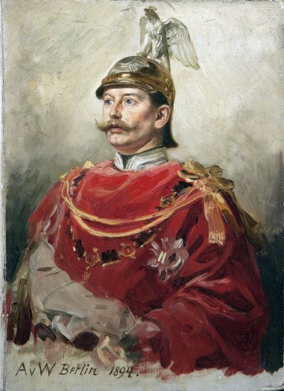 Guillaume II Porträtt av tyska kejsaren Wilhelm II (1859-1941), kung av Preussen par Werner, Anton von (1843-1915). Olja på kartong, storlek: 32x22,5 av Anton Alexander von Werner
