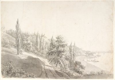 Landskap med stad vid Elbe av Anton Carl Dusch