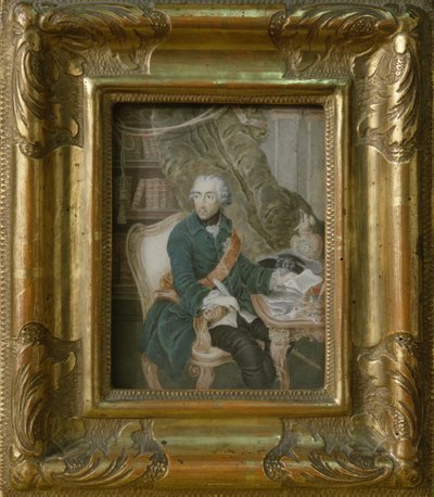 Kung Fredrik II av Preussen i sin Hohenzollern-jacka, 1769 (akvarell på elfenben) av Anton Friedrich Konig