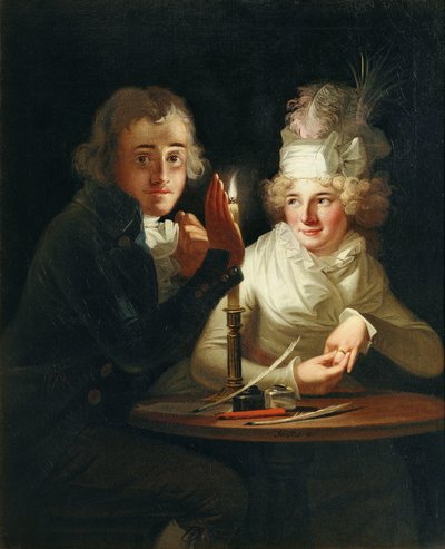 Förlovning i stearinljusets sken, ca 1790-98 (olja på duk) av Anton Hickel