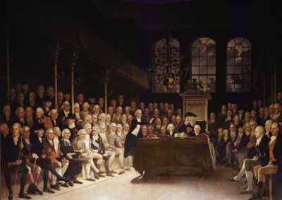 William Pitt talar till underhuset om den franska krigsförklaringen 1793 av Anton Hickel