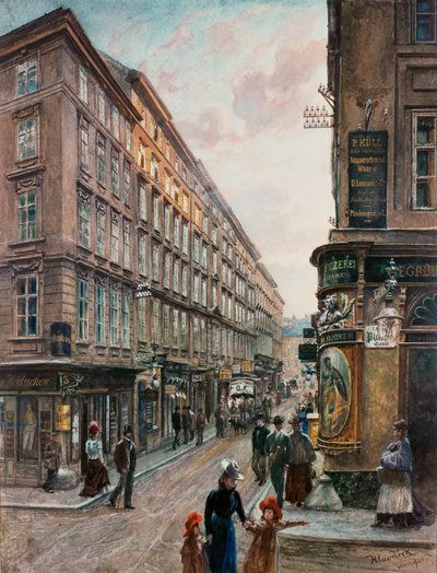 Spiegelgasse i centrala Wien (watercorlour) av Anton Hlavacek