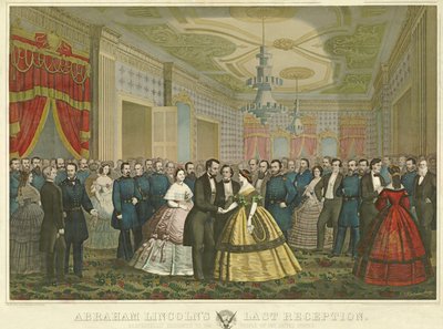 Abraham Lincolns sista mottagning, pub. 1865 (handkolorerad litografi) av Anton Hohenstein