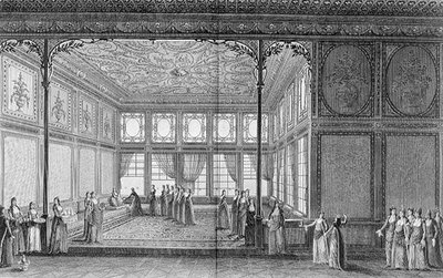 Interiör av en salong i Topkapipalatset av Sultana Hadidge, syster till Selim III av Anton Ignaz (after) Melling