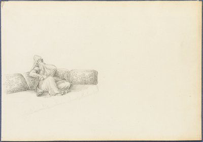 Förmodat porträtt av Sultana Hadigé sittande i en soffa (grafit på papper) av Anton Ignaz Melling