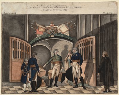 Nära Fredrik den Stores aska. Tsar Alexander I, kung Fredrik William III och Louise av Pr av Anton Ignaz Vogel