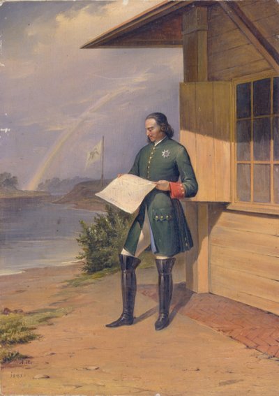 Peter I på stranden av floden Neva, 1843 av Anton Ivanovich Ivanov