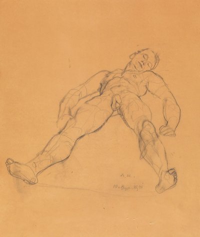 Anton Kolig Liggande manlig nakenbild av Anton Kolig