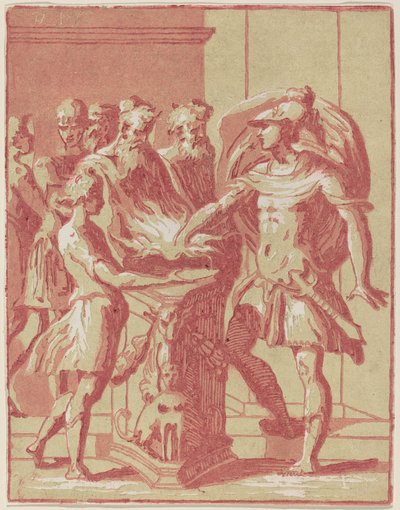 Mucius Scaevola lägger sin hand i en eld av Anton Maria Zanetti I after Parmigianino
