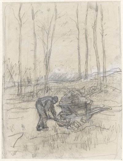 Bonde som arbetar med en skottkärra i skogen av Anton Mauve