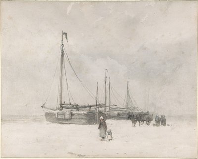 Fiskebåtar på stranden på vintern av Anton Mauve
