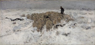 Fårflock med herde i snön av Anton Mauve