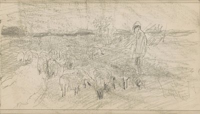 Herde med en fårflock i ett landskap av Anton Mauve