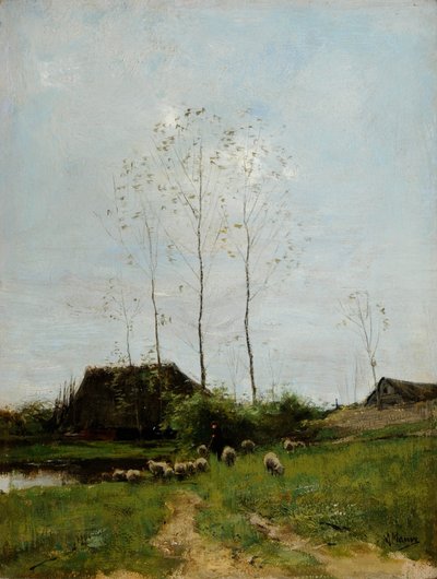 Landskap med herde och får (olja på duk) av Anton Mauve