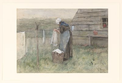 Kvinna vid en klädstreck av Anton Mauve