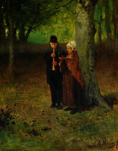 Vandrande musiker (olja på trä) av Anton Mauve