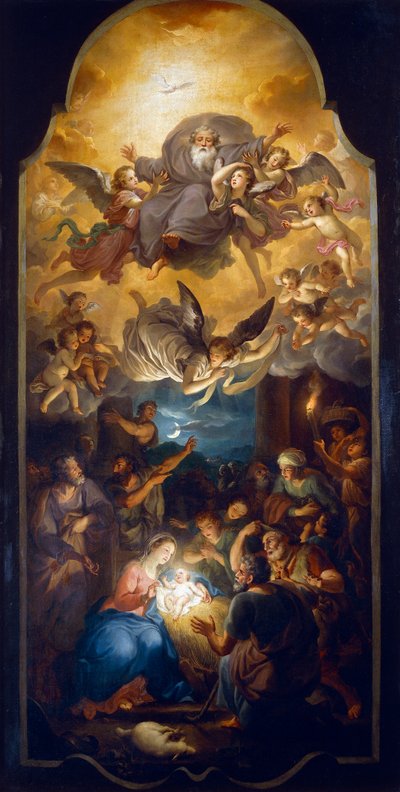 Tillbedjan av herdarna med Fadern Gud i en änglars härlighet, av Anton Raphael Mengs, olja på duk av Anton Raphael Mengs