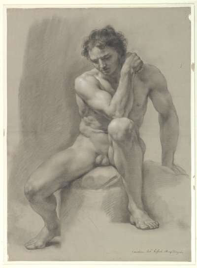 Sittande manlig nakenmodell av Anton Raphael Mengs