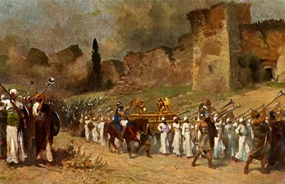 Förstörelsen av Jerikos murar - Ols Testament (tryck) av Anton Robert (after) Leinweber
