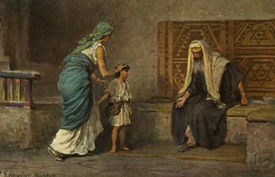 Hannah tar Samuel till Eli i templet (tryck) av Anton Robert (after) Leinweber