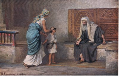 Hannah tar Samuel till Eli, från Hulberts Story of the Bible publicerad av The John Winston Company, 1932 av Anton Robert Leinweber