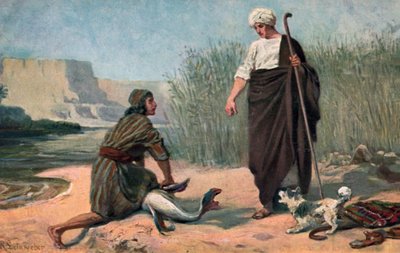 Tobias och ängeln (färg litho) av Anton Robert Leinweber