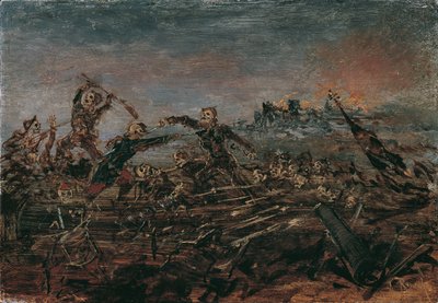 Dödsdans på slagfältet framför brinnande ruiner, 1882-1885. av Anton Romako